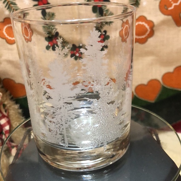 Vintage White Tree Etched Glass/Candle Holder 4x3.25” - Picture 4 of 7